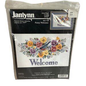 Vtg Janlynn Pansy Welcome Counted Cross Stitch Kit 20" X 14" Eleanor Engel NEW‎